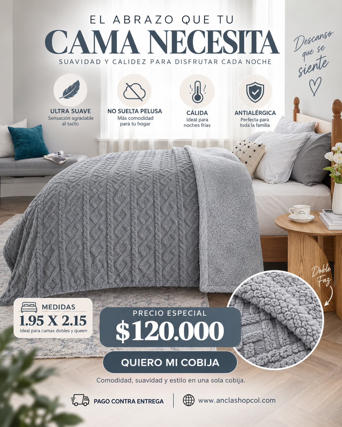 Cobija Trenzada Ovejera– Térmica 1.95x2.15