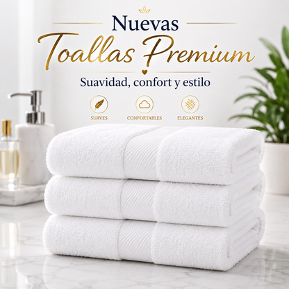 Nuevas Toallas Hotelera Blancas- Medidas 70 X 1.40 370gr  97% Algodon