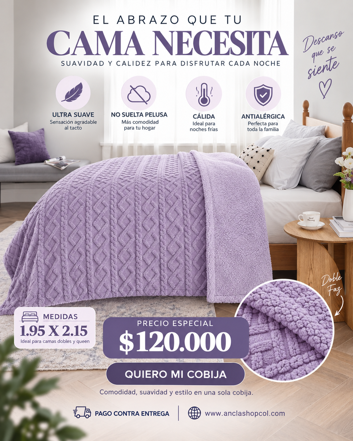 Cobija Trenzada Ovejera– Térmica 1.95x2.15